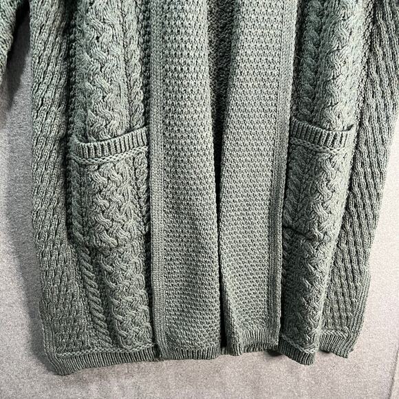 Aran Craft Merino Wool Oren Front Long Sweater Cardigan Moss Green Size Small - Picture 5 of 12